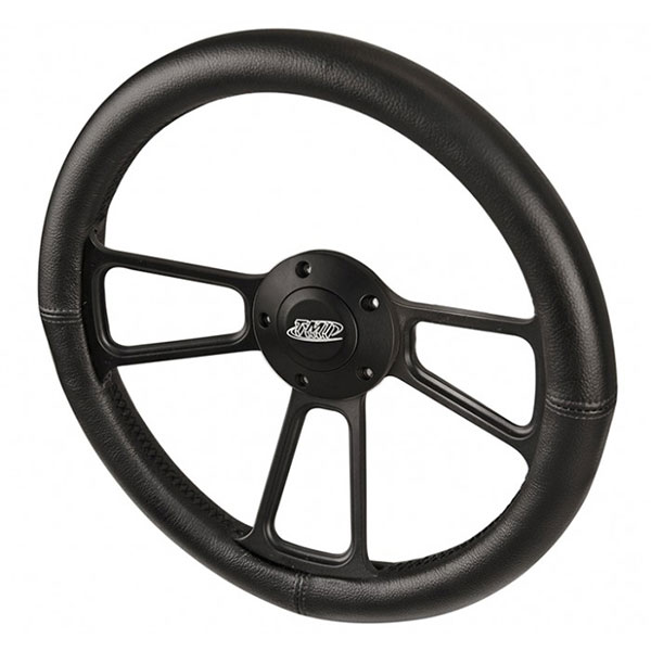14" Steering Wheel, Black Powdercoat & Leather
