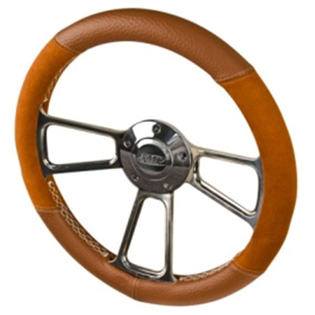 14" Steering Wheel, Polished Aluminum with Leather & Suede