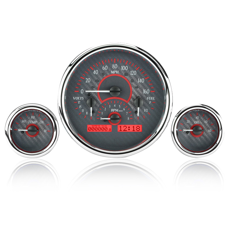 Dakota Digital Triple Round Universal VHX System, Carbon Fiber Style